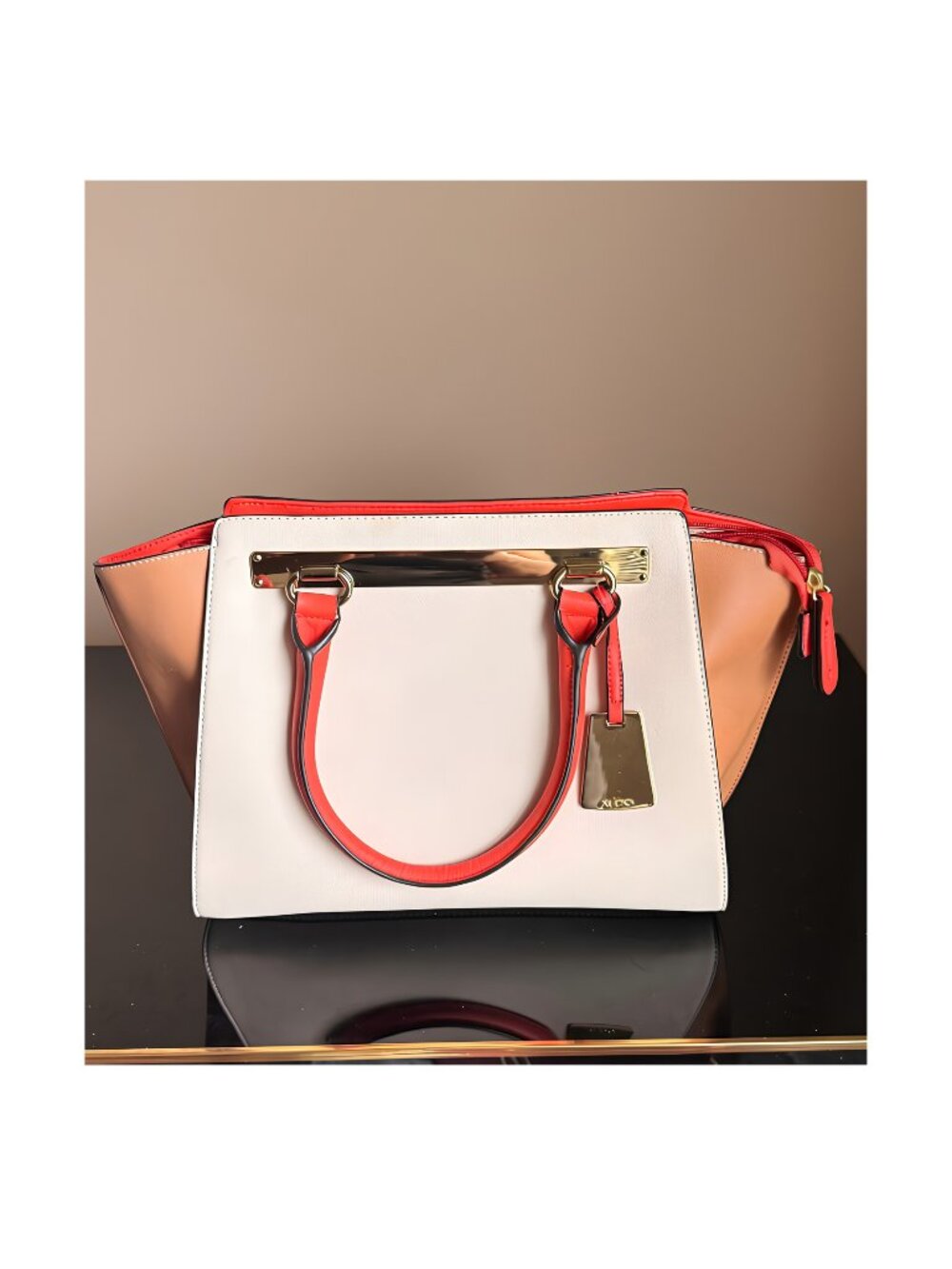 ALDO Large Satchel Handbag – Cognac, Orange & Ivory Color